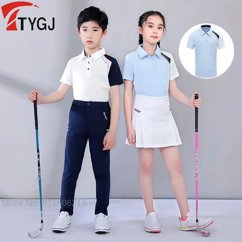 TTYGJ Kids Golf Short Sleeve Tops Summer Dry Fit Golf Shirt Children Breathable Badminton T-shirt Casual Soft Sportswear S-XL