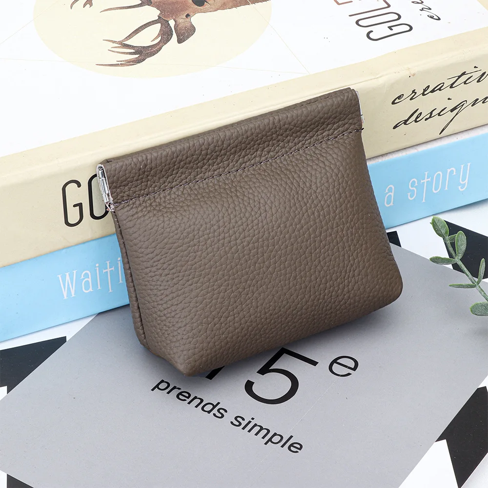 

2024 New Genuine Leather Coin Purse Women First Layer of Cowhide Small Wallet Automatic Closure Purse For Cards Sundries