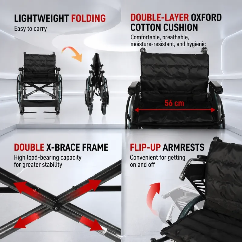 Heavy Duty Manual Wheelchair 150kg Capacity Wide Seat Foldable Armrests Lift Leg Rest Bariatric Mobility Aid for Elderly