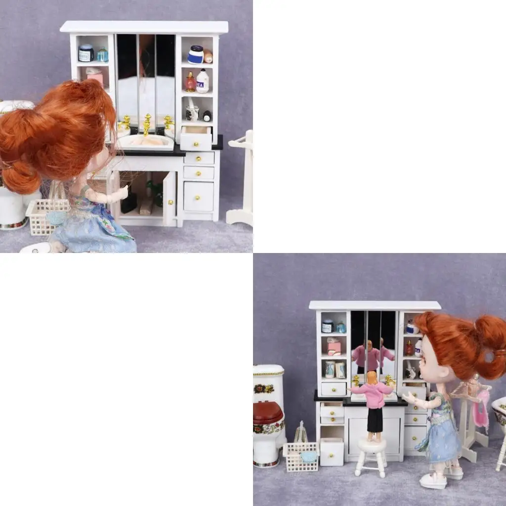 

Элегантная деревянная кукол для ванной комнаты для ванной комнаты модель модели модели для 1/12 Масштаб миниатюрной кухонной