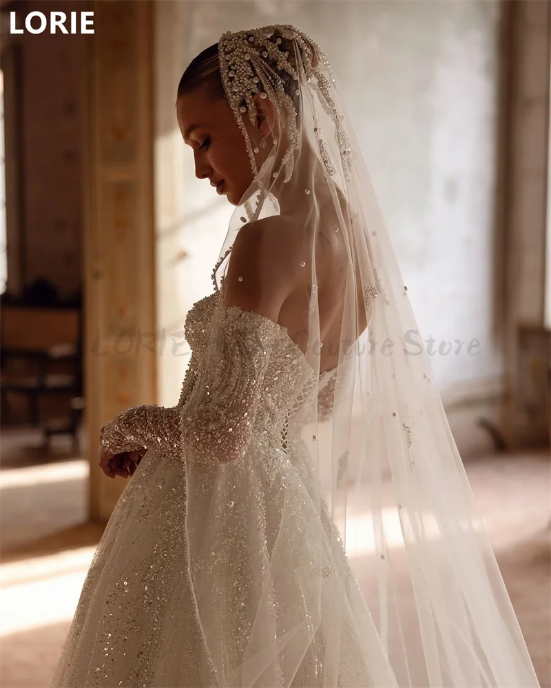 Lorie a linha gittle brilhante sexy vestido de casamento fora do ombro sem costas rendas apliques vestidos de casamento princesa presente personalizado 2025