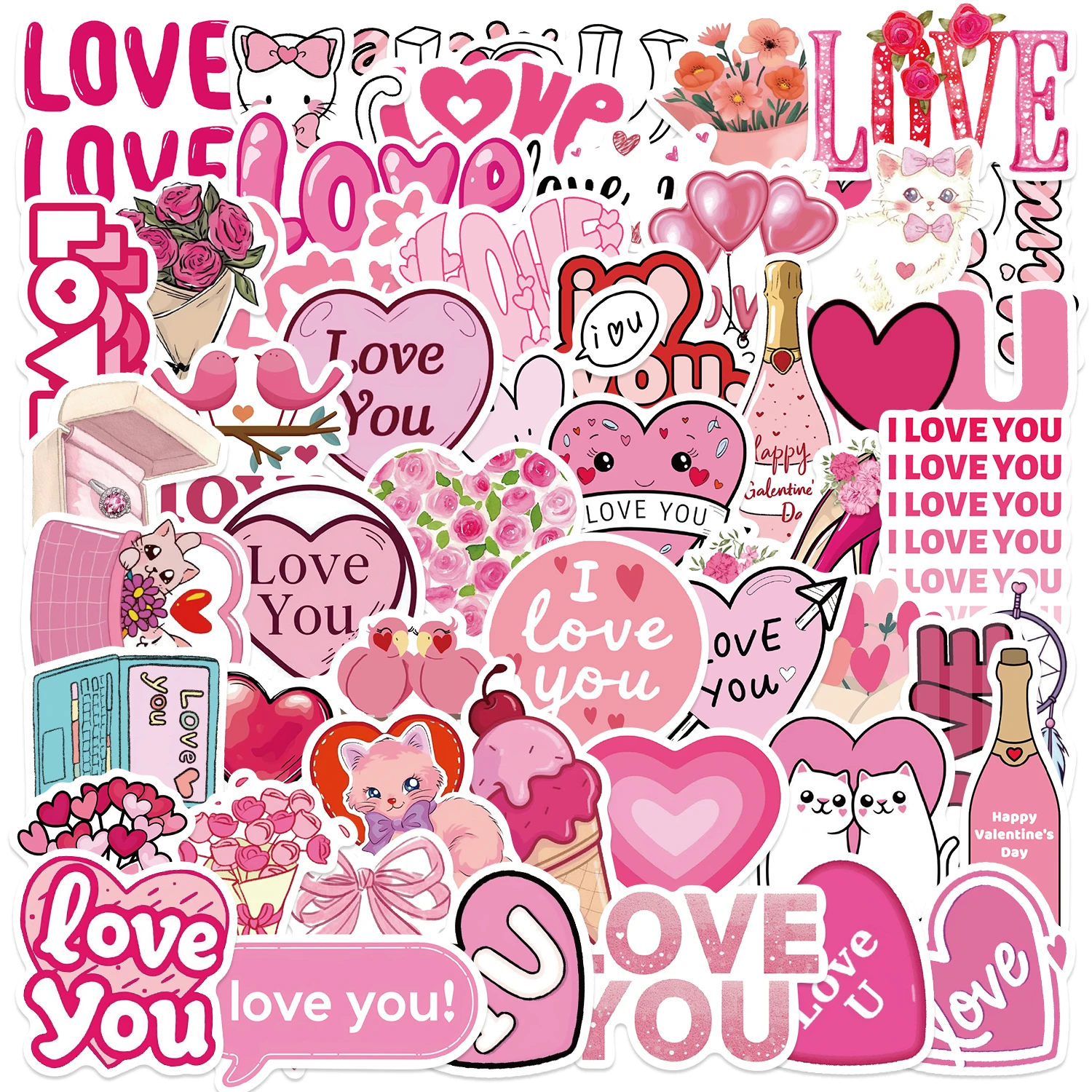 50 Stück LIEBE Valentinstag Serie Aufkleber Graffiti Aufkleber für Laptop Telefon Gepäck Wasserflasche Skateboard Auto Stoßstange Kühlschrank