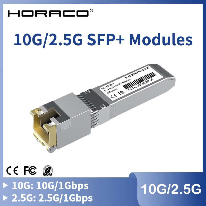 HORACO 10G SFP+ Module 2.5G Copper SFP Modules Optical Port Turn to RJ45 Ethernet Port Gigabit 1000M Transceiver Module