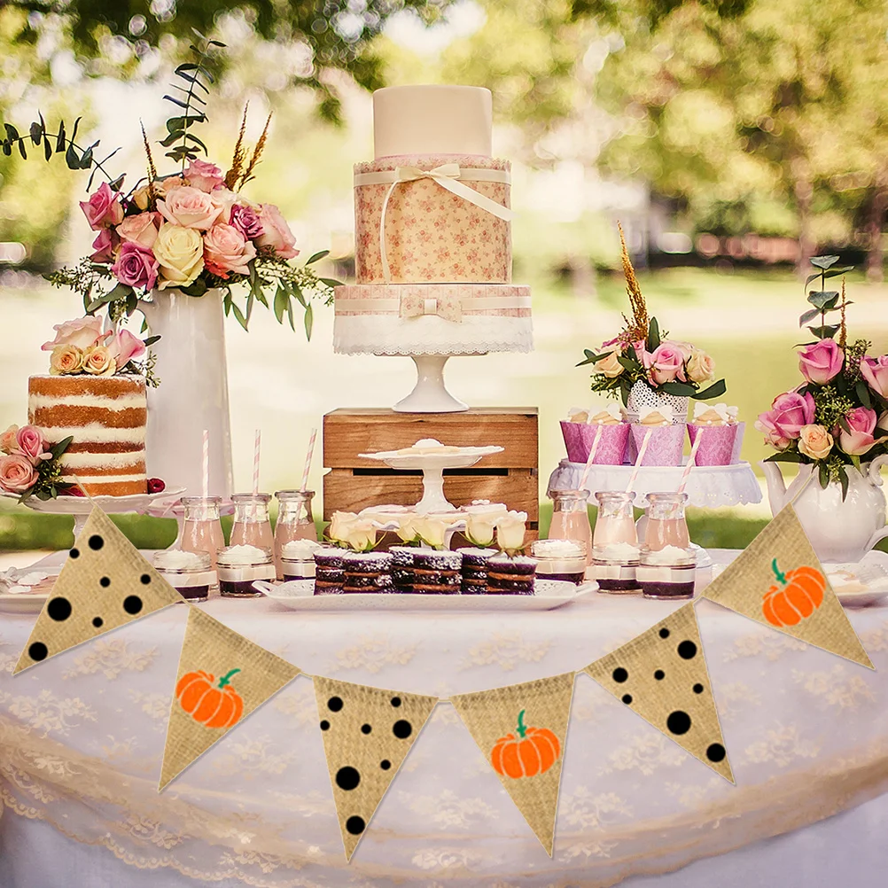 

2Sets Pumpkin Halloween Linen Pennant Banner Party Decoration Reusable Classy Bunting Linen Halloween Banner