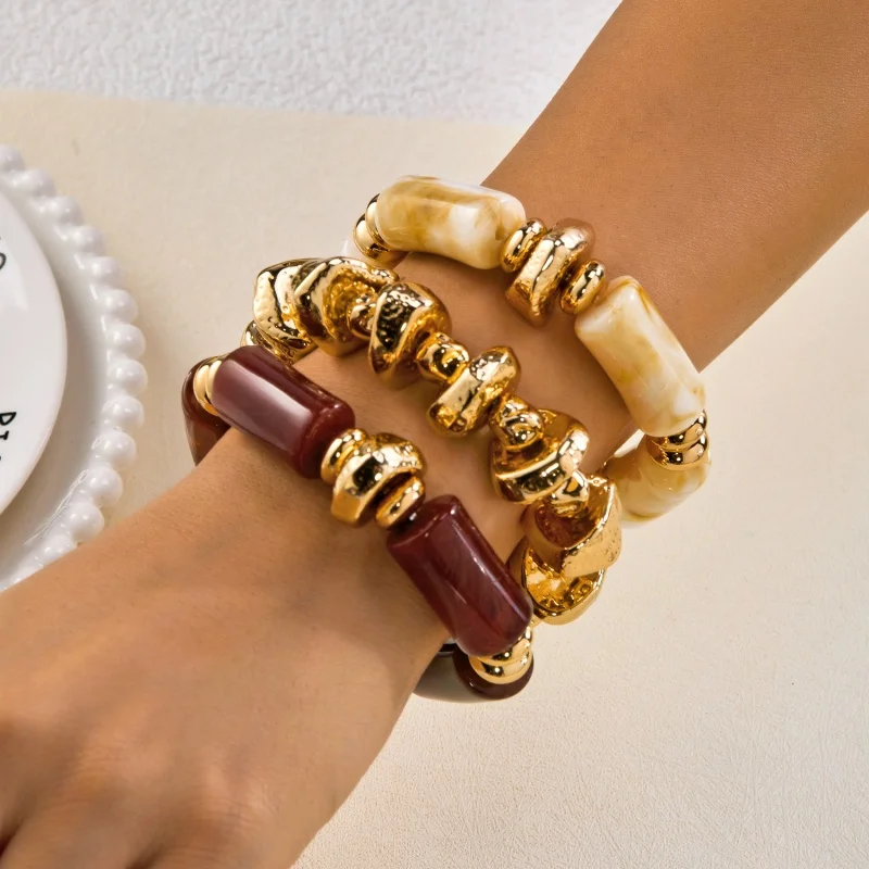 Handmade Imitation Pearl Beaded Bracelet Set for Women Exaggerated Acrylic Multilayer Stretch Bracelet Party Jewelry Accessories