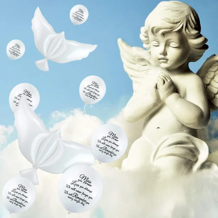 36 قطعة بالونات تذكارية للإطلاق في السماء الذاكرة حمامة السلام بالونات الهيليوم لعلاج الجنازة مذكرة الذكرى السنوية #5