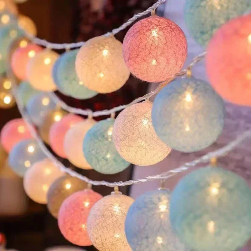 10/20/40 LED Cotton USB Balls String Christmas Fairy Lights Novelty Lamp Chain for Home Outdoor Garland Wedding Party Decoration