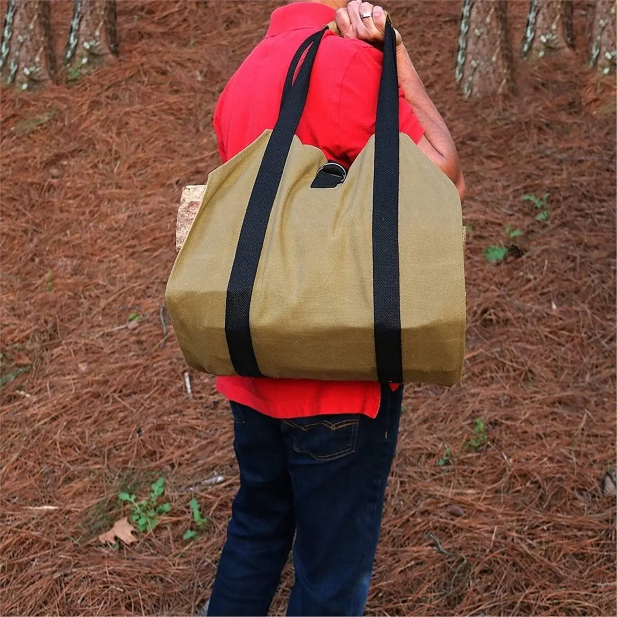 Firewood Carrier Bag, Log Tote with Handles for Fireplace & Wood Stove, Portable Log Carrier for Easy Transport, 1PC A