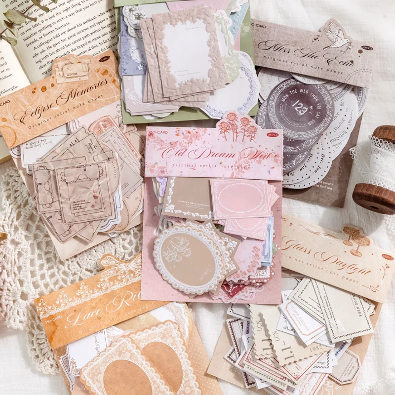 Mr Paper 300Pcs/bag Evening Breeze Chronicle Series Letterpress Embossed Sticky Note Cardstock Creative Handbook Material DIY