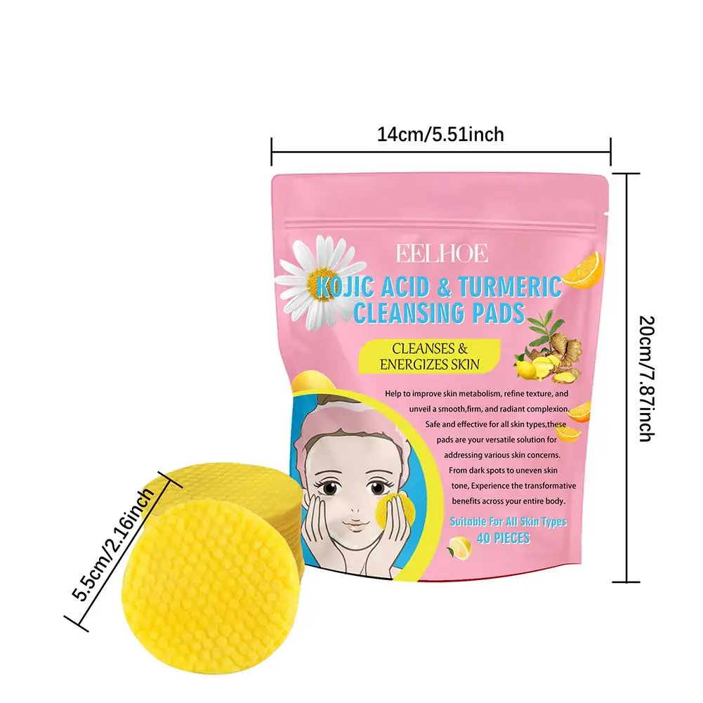 Almohadillas de limpieza de Ácido Kójico, esponjas faciales exfoliantes para la limpieza y exfoliación de la piel muerta, 40 piezas