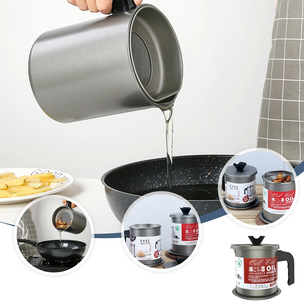 

Oil Filter Pot Grease Strainer Container Plastic Iron Anti Slip H Oil Pouring Mouth Kitchen Gadgets Cooking