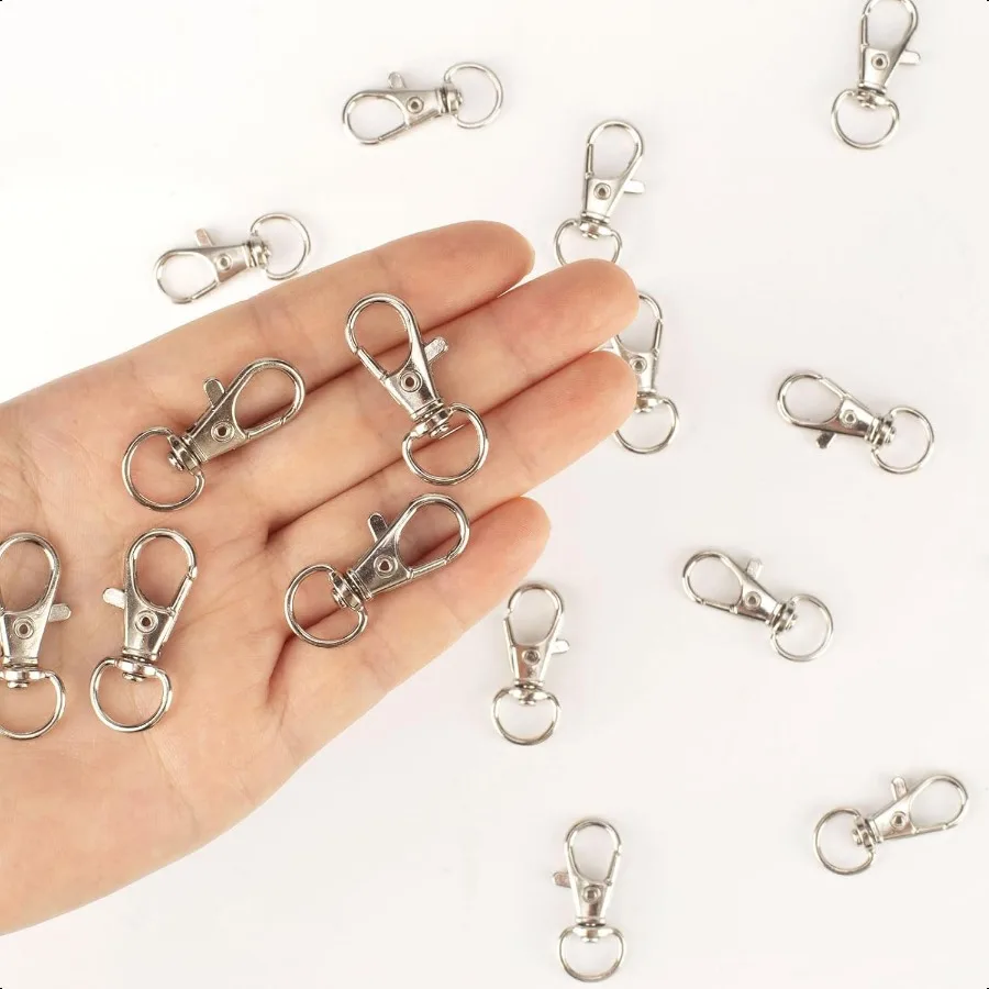 50 Stück Metall-Karabinerverschluss mit Schlüsselringen, 25 Stück Schlüsselanhänger, Clips, Haken und 25 Stück Schlüsselanhänger, Ringe, Schlüsselanhänger, Zubehör, Schlüsselanhänger