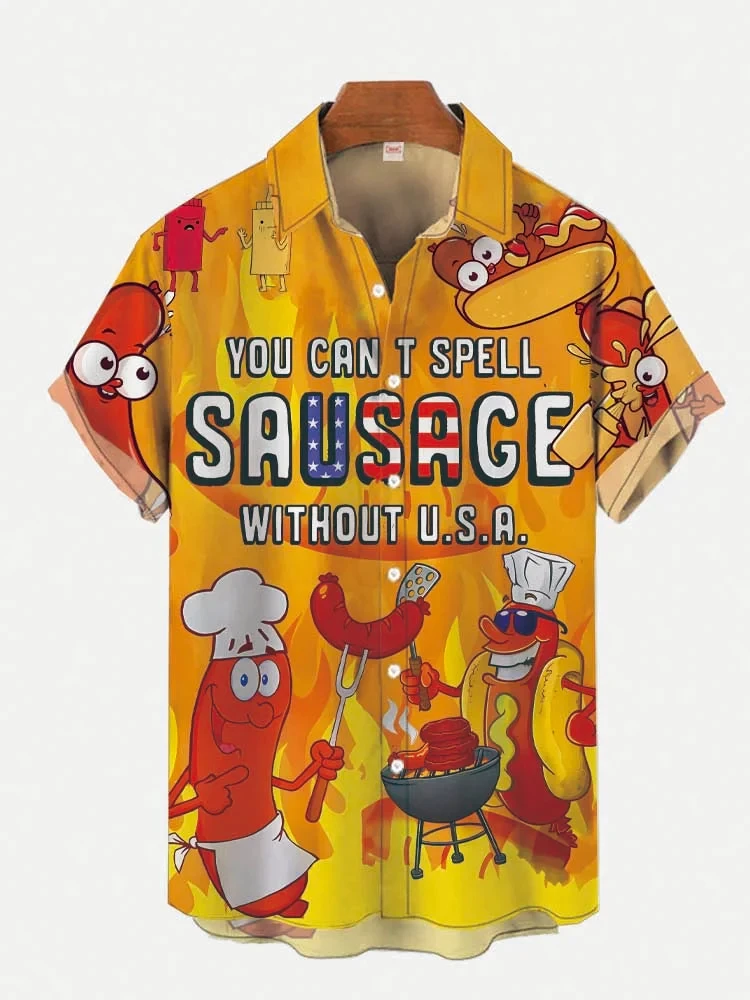 

2025 summer MEN Food You Can't Spell Sausage Without USA Limited - Hawaiian Shirt