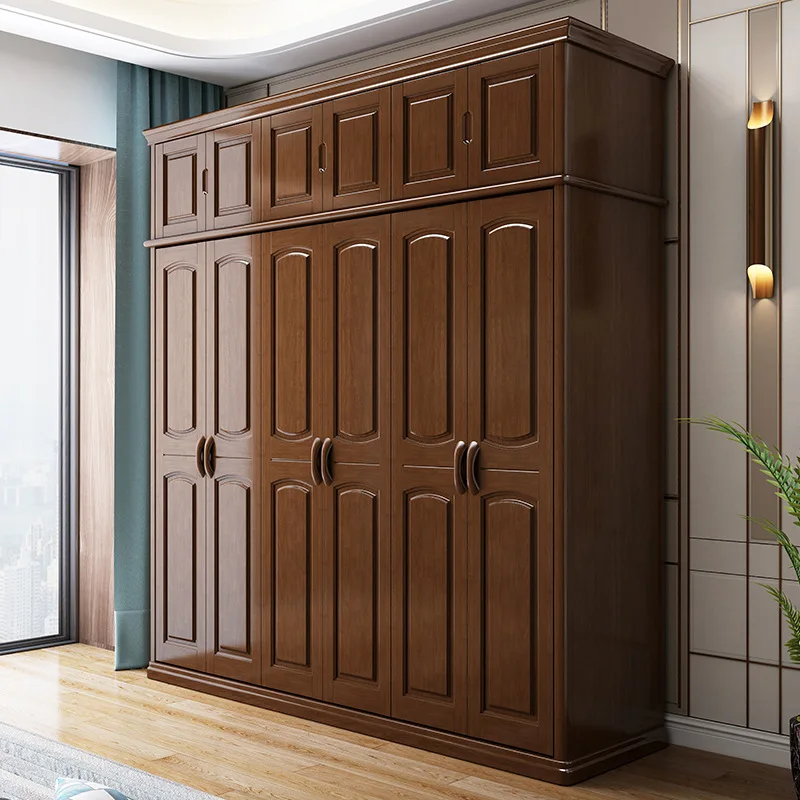 

Solid wood wardrobe modern simple Chinese style overall door plus top bedroom assembly wardrobe
