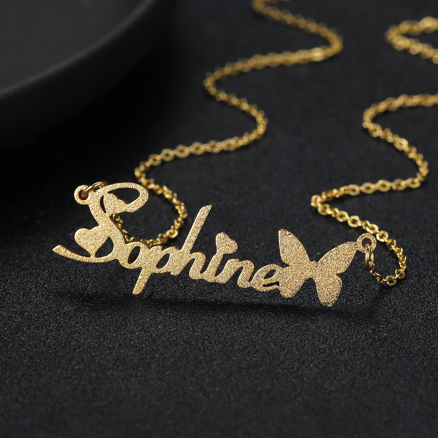 

Personalized Frosted Name Necklace Customized Butterfly Name Necklace Stainless Steel Nameplate for Women Gifts Jewelry