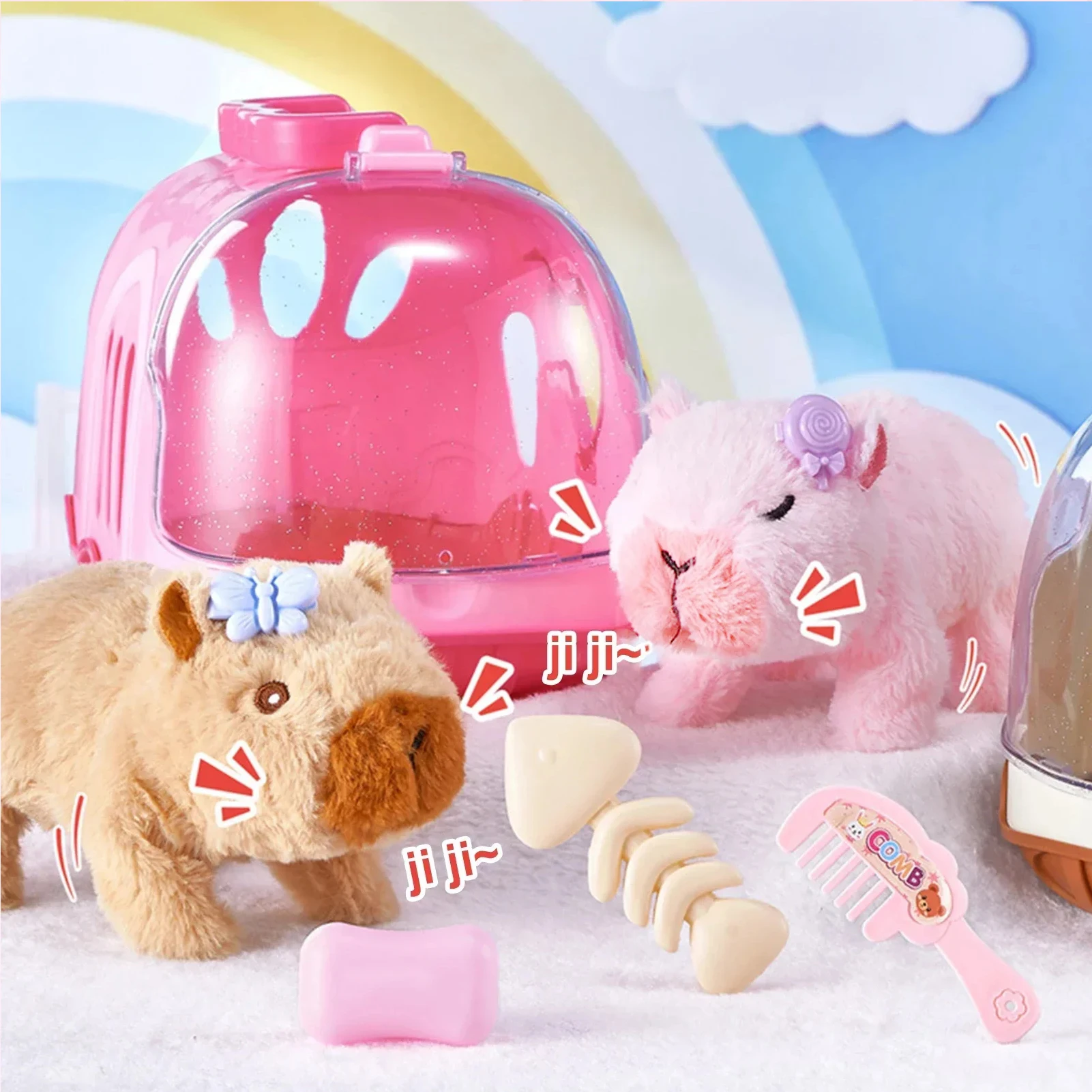 電気カピバラウォーキング人形のおもちゃサウンド子供の電気ぬいぐるみおもちゃ動物カピバラぬいぐるみフィギュアセットランダムカラー
