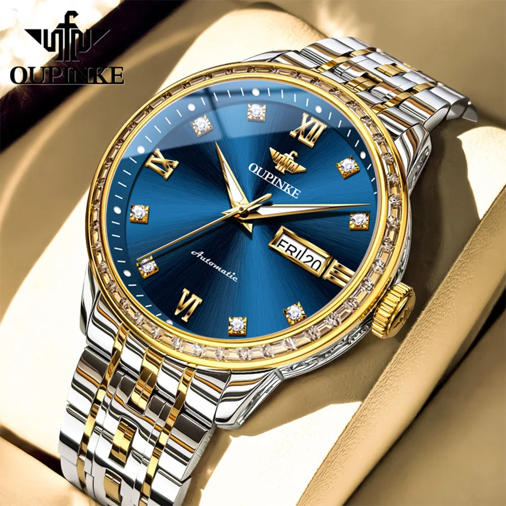 OUPINKE Orologi da uomo 3258 Luxury Fashion Diamond Bezel Orologio meccanico automatico originale per uomo Impermeabile Data luminosa Nuovo