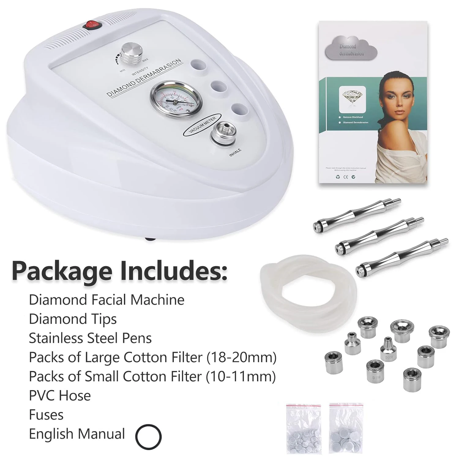 آلة تقشير الجلد الماسية، 65-68 سم زئبق قوة شفط احترافية، معدات العناية ببشرة الوجه للاستخدام المنزلي #6