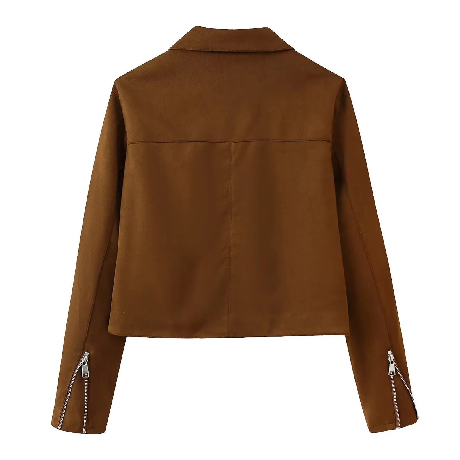 Women Faux Suede Jacket Outerwear Stylish Long Sleeve Zip-up Side Zipper Pockets Coat for Daily Causal Office Weekend Getaway