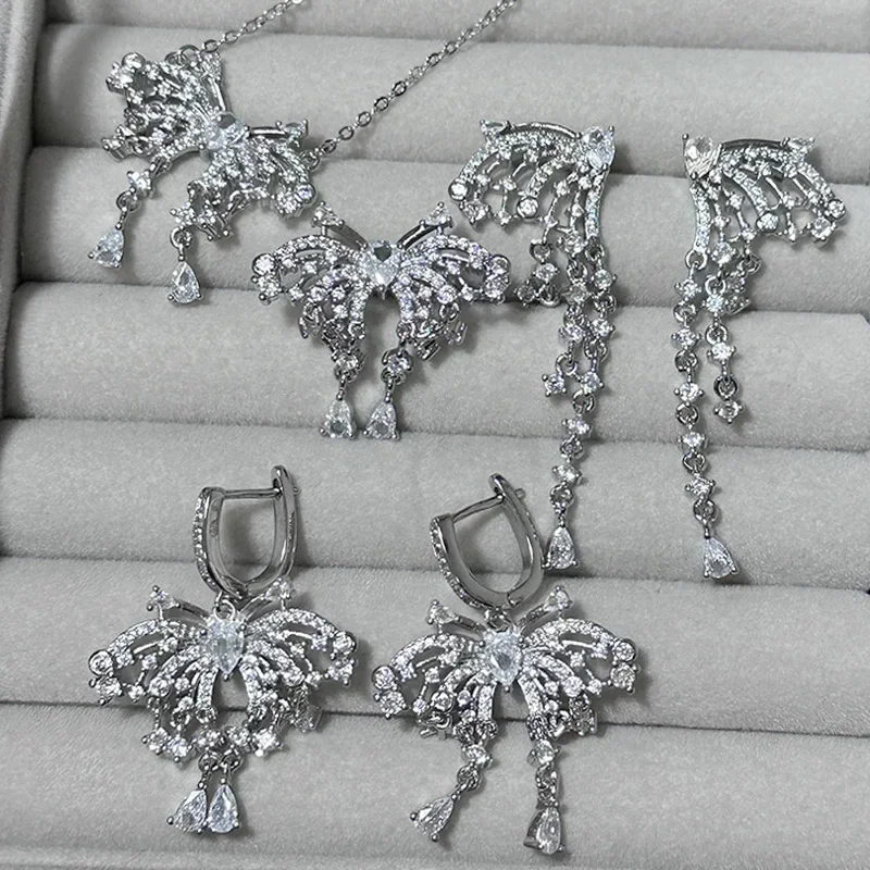 

MDL Moissanite Style Xian Light Luxury Butterfly Ring European And American Street Style Female Earrings Tassel Pendant
