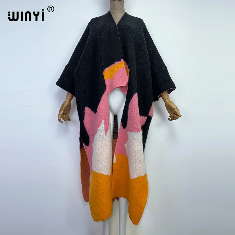 2022 WINYI woman Winter Knitted cardigan coat Loose Christmas Fashion hipster party dress Thick Warm Female cloke kaftan coat