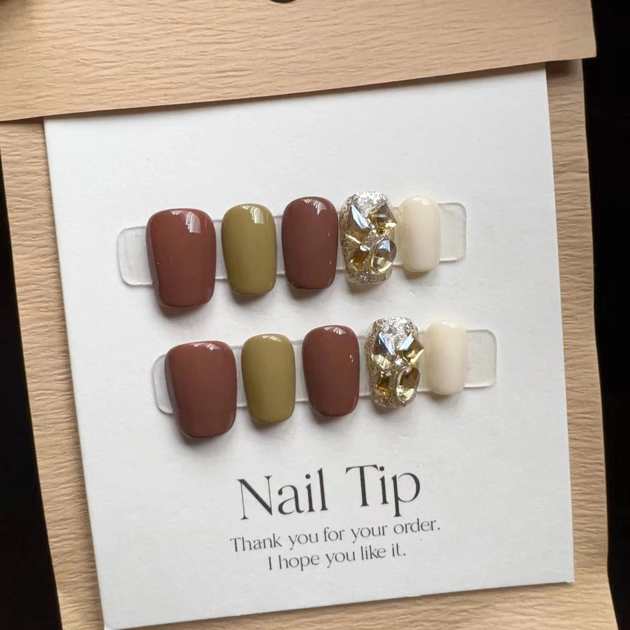 Handmade Press on Nails Caramel Blending Amber Cat's Eye False Nails Short Square Head Manicure Wearable Nail Tips Art 10pcs