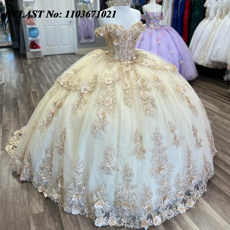 EVLAST-vestido De quinceañera con purpurina, Apliques De encaje, cristales De cuentas, dulce, 16 Vestidos De XV, 15 años, SQ107