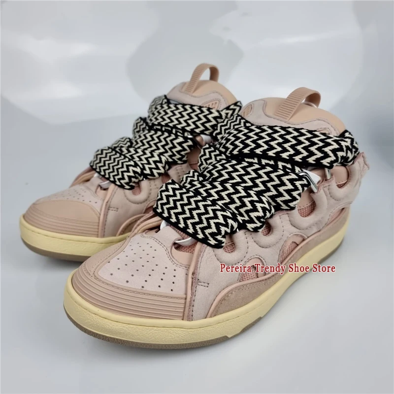Summer Trend Brand Thick Soled Casual Sneakers for Men Women Mixed Colors Lace-Up Comfortable Breathable Couple Board Shoes