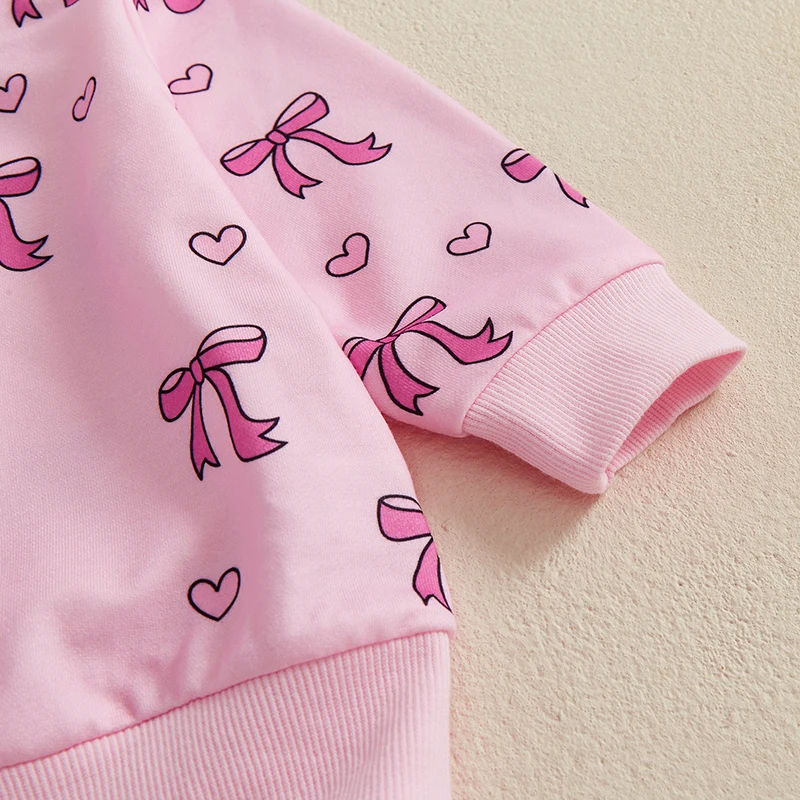 Baby Girls 2-piece Outfit Bow Print Long Sleeve Crew Neck Sweatshirt with Elastic Waist Sweatpants Fall Clothes image 3