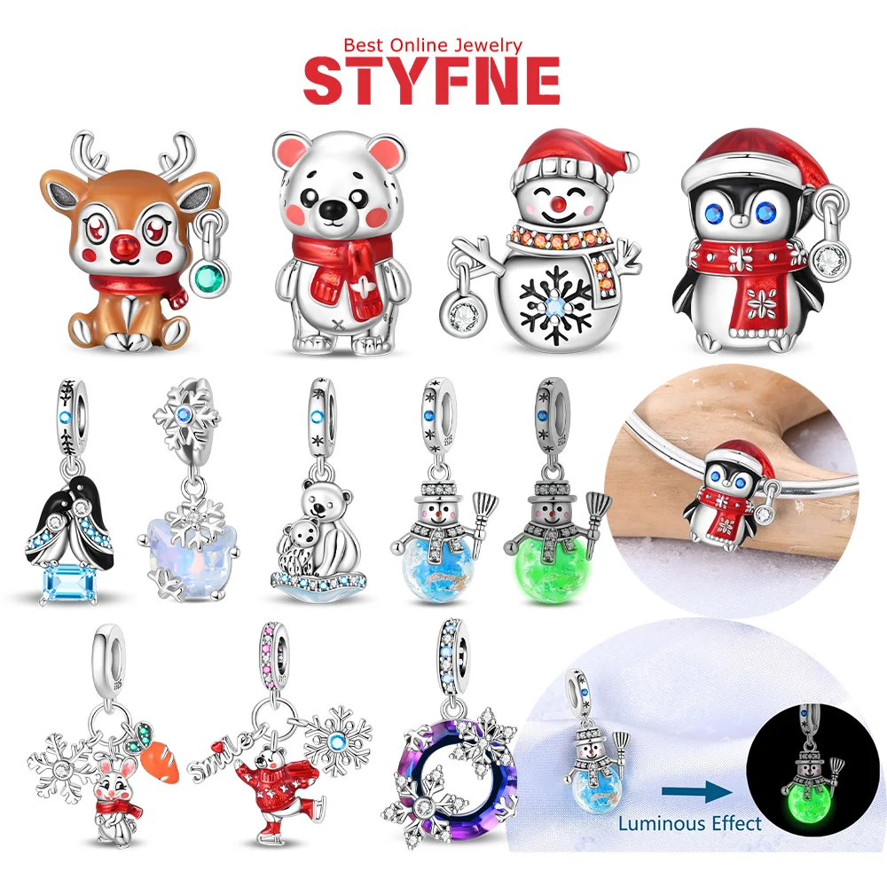 925 Silver Winter Series Charms Warm Penguin Elk Polar Bear Snowman Beads Pendant Fit Diy Jewelry Gift Original Bracelet