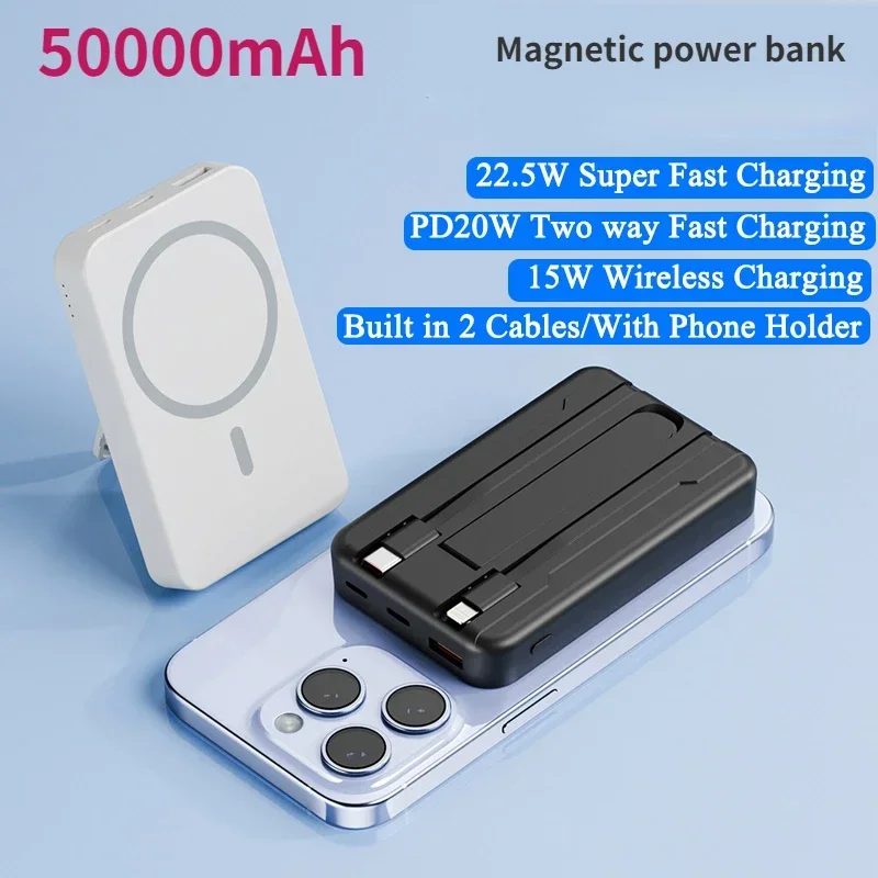 

New 50000mAh Mini Power Bank Portable Magnetic Qi Wireless Charger Fast Charging Power Bank for iPhone 12 13 14 15 Xiaomi Huawei