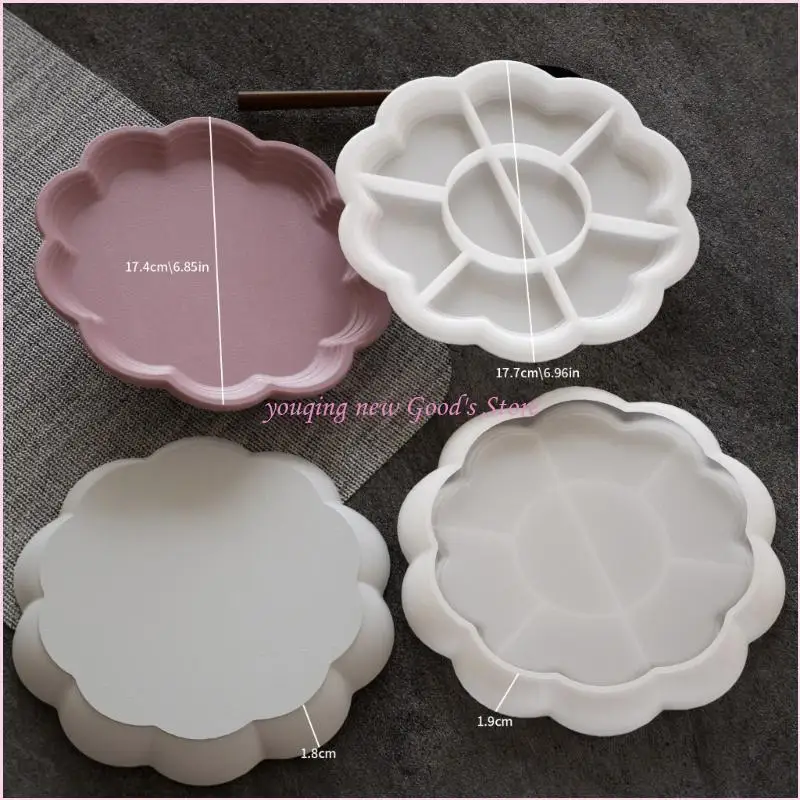 

57QA Easy Release Silicone Tray Mold For Crafting Round Decorative Trays with Lace