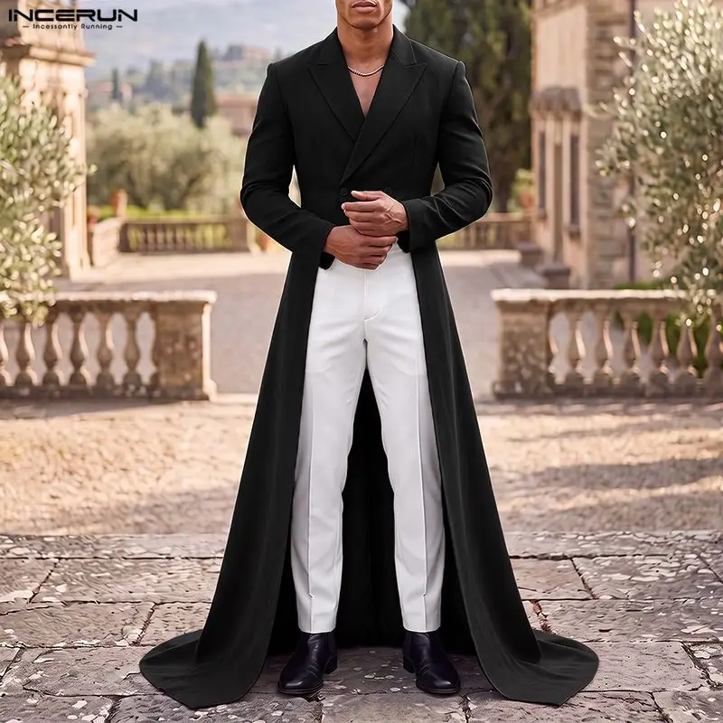 INCERUN Mens Blazer Solid Lapel Long Sleeve Casual Irregular Suit Men Personality Stylish Male Long Style Blazer Streetwear 2026