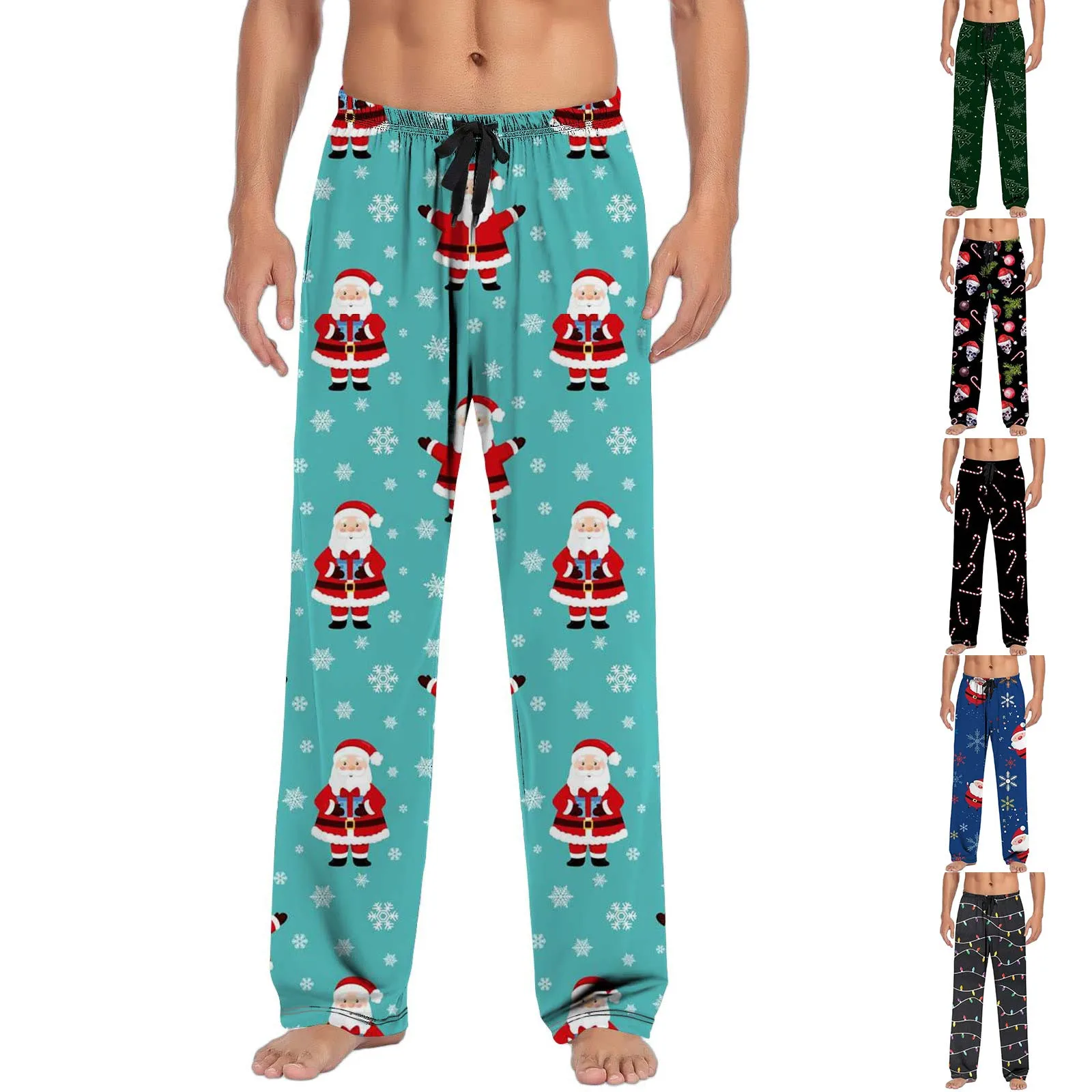 Pantalones casuales de Navidad para hombre, Pantalones con bolsillos y cordón, Pantalones divertidos de Papá Noel, pijamas Y2k, Pantalones de vacaciones