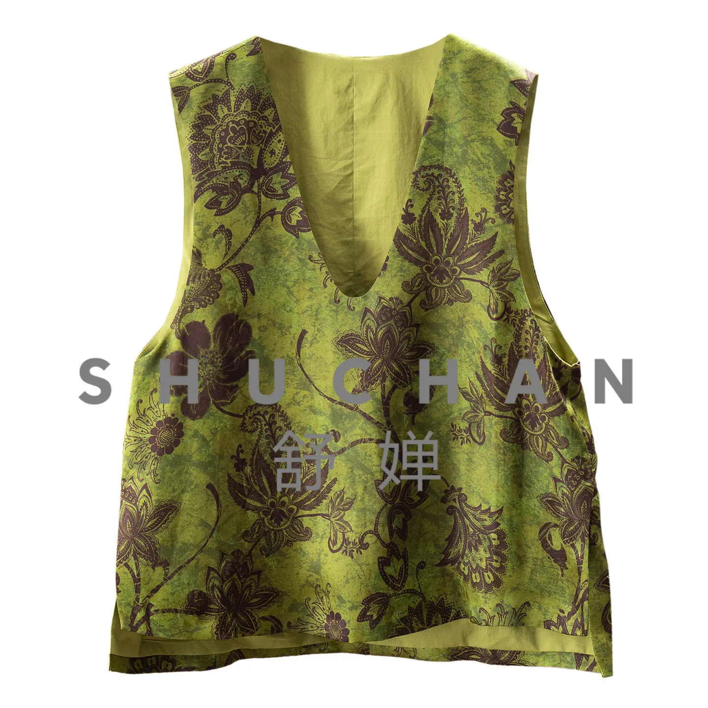 

Tank Top Dyed Flowers Loose Heavy Silk Fragrant Cloud Yarn Sleeveless Deep V-Neck Vest Women 33M3
