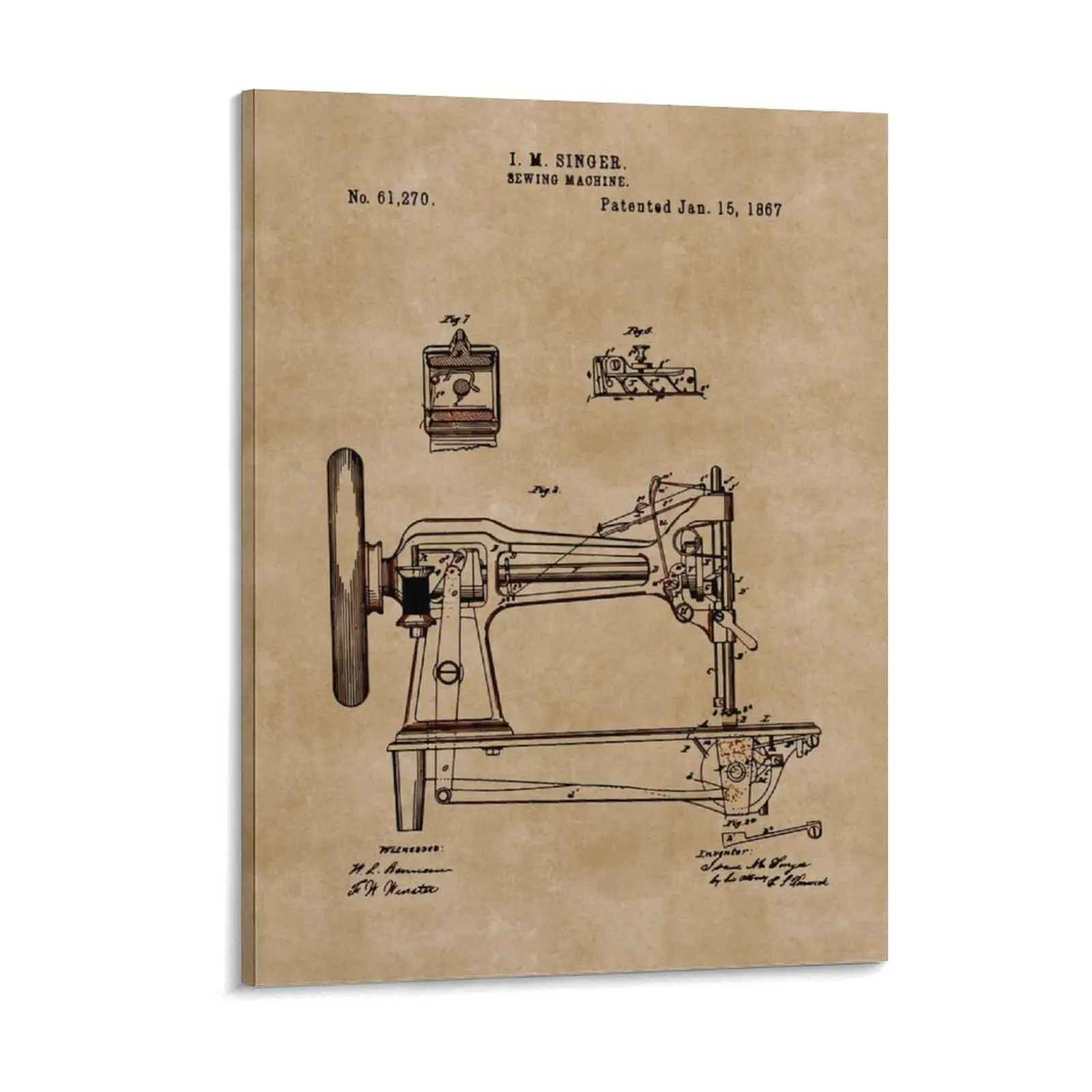 Singer Sewing Machine 1867 Canvas Painting Cinema Garage Party Retro Plaques Framed Wall Painting
