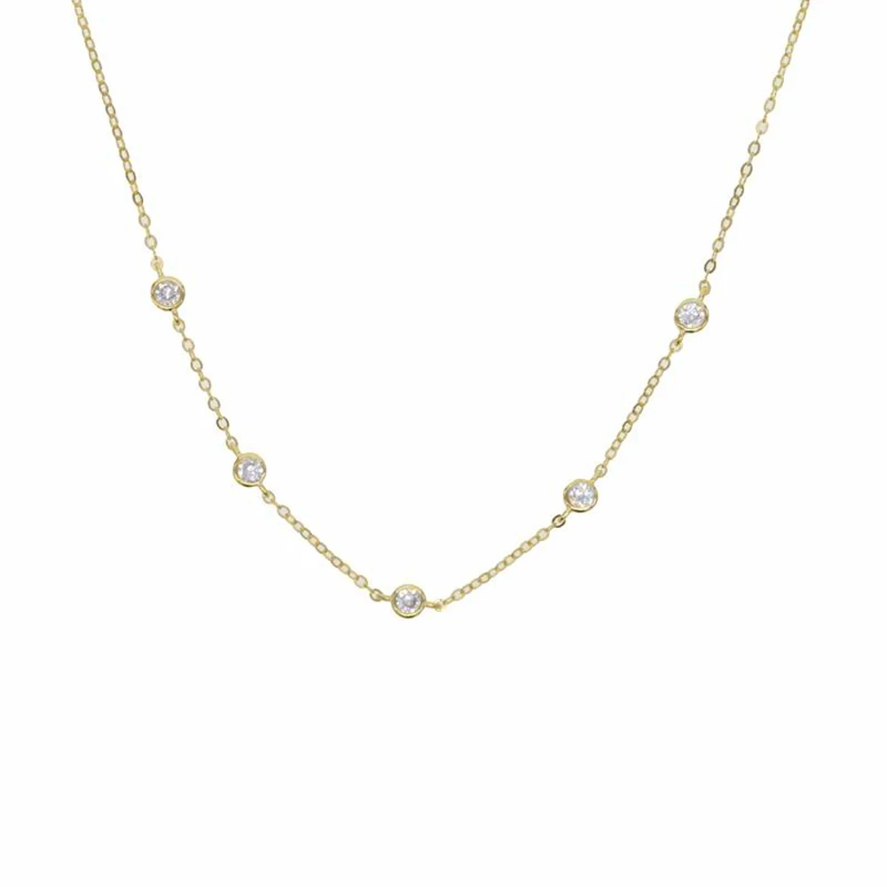 Hochwertige Bezel-CZ-Station Charm-Halskette mit Tropfenanhänger, 32+10cm Verlängerungskette, Choker, Silber-Charm-Schmuck