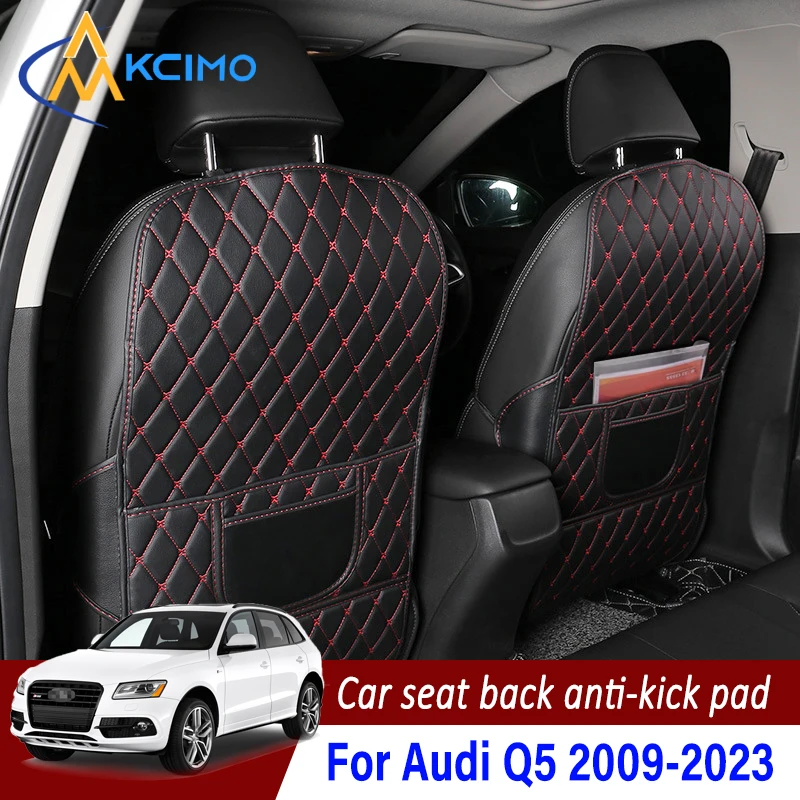 

For Audi Q5 2009-2023 PU Leather Car Anti-Kick Pad Car Seat Back Protector Cover Back Seat Organizer with Storage Pocket