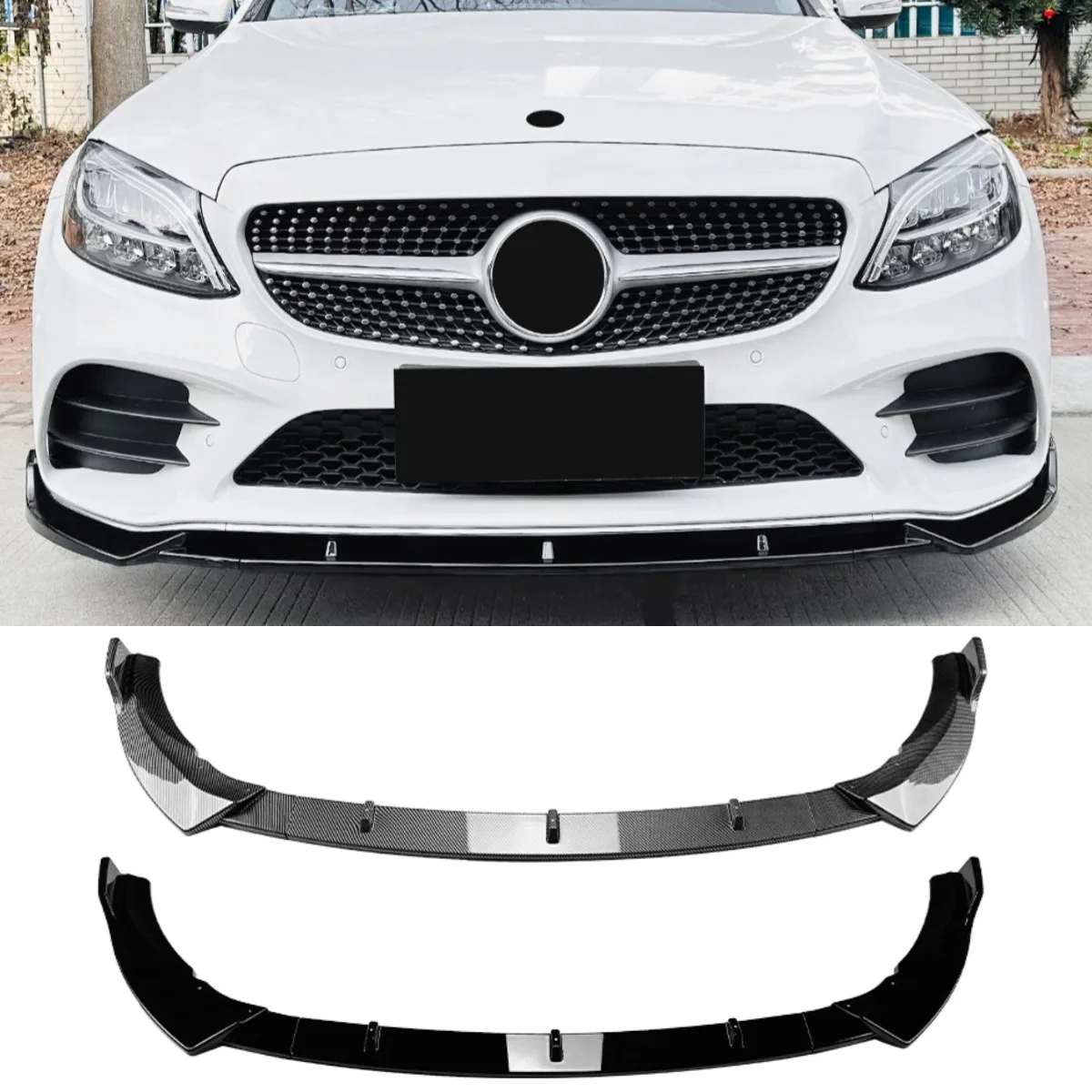 For Mercedes Benz C-Class W205 C205 S205 AMG 2019-2021 Body Kit Front Bumper Splitter Lip Protector Cover Car Accessories