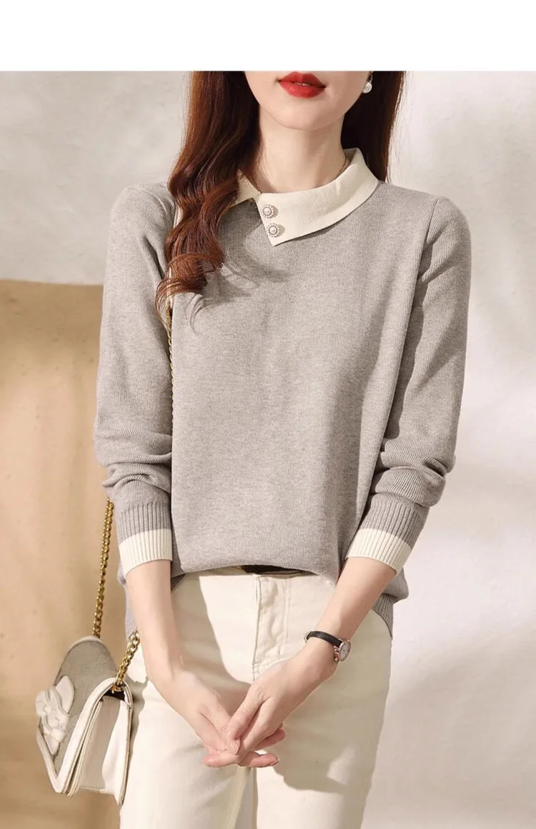 

2025 Women's Clothing Versatile slim fit color block sweater 1026