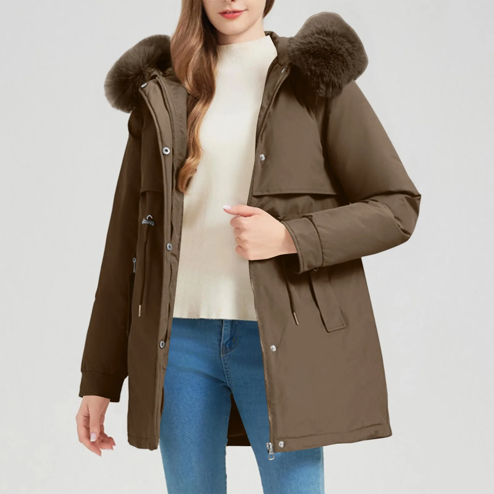 

Новая женская стеганая парка, теплая зимняя куртка, однотонная хлопковая куртка с капюшоном, новая женская парка, одежда с меховым воротником