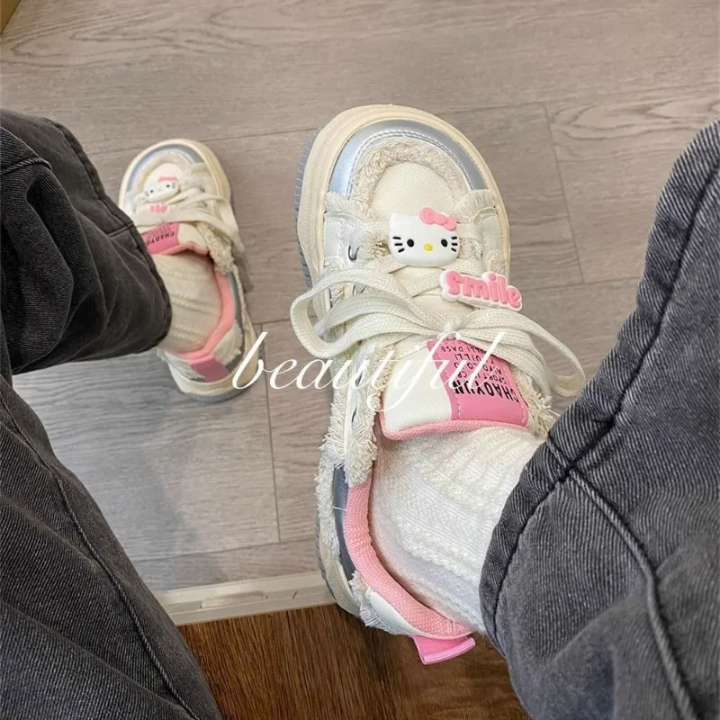 Sanrio Hello Kitty Co Branding Cute Platform Sneakers Female 2024 Spring New Original Platform Off White Shoes Girl Student Shoe