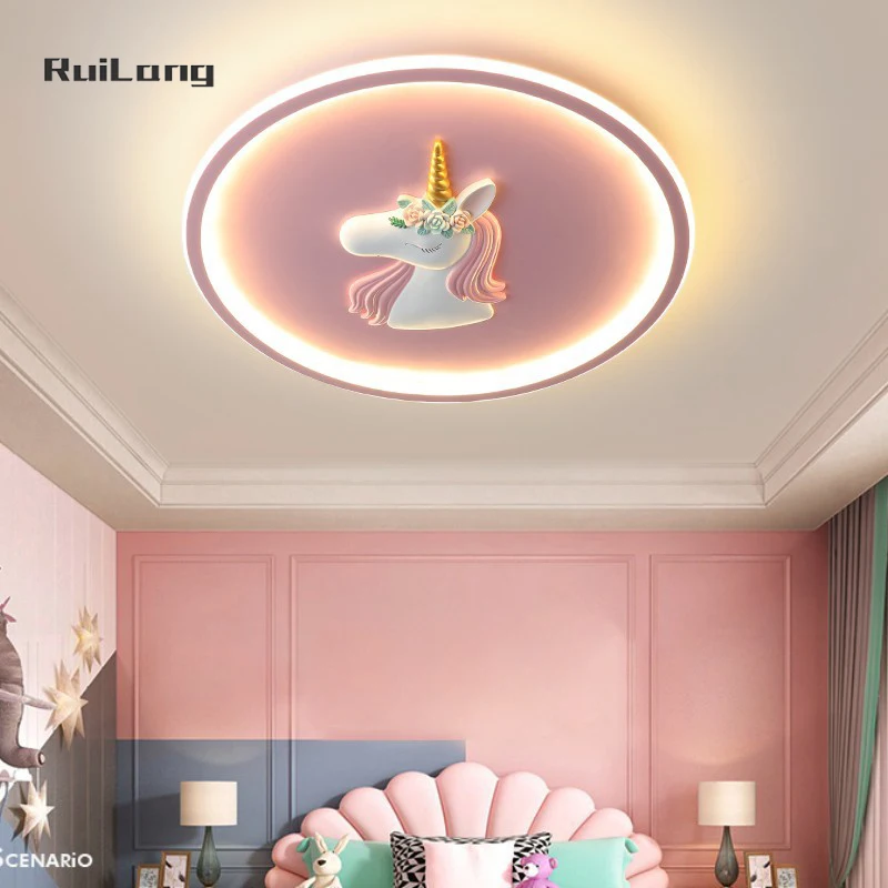 

Cartoon Led Unicorn Ceiling Light For Kids Room Girl Bedroom Princess Lamp Cute Pink Chandelier Nursery светильник потолочный