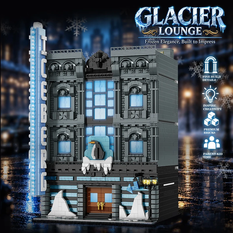 Glacier Lounge Iceberg Club Modular Street View Building Blocks Ice Theme Architecture Model Toy For Adult Collection 3580pcs