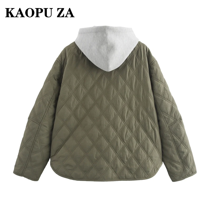 KAOPU ZA 2024 New Winter Women's Lightweight Plaid Padded Jacket Cozy Quilted Parka Outerwear Long-sleeved Coat