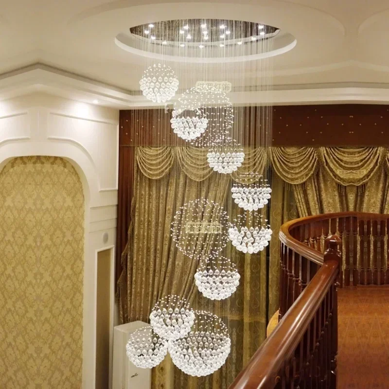 

Nordic Crystal Pendant Lamp for Villa Hotel Lobby Living Room Hollow Loft Staircase Luxury Chandelier Home Design