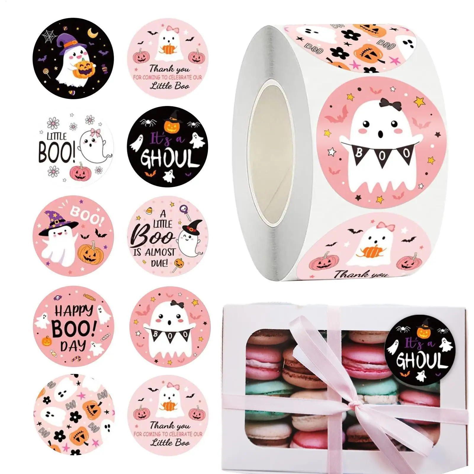 500Pcs/set Cute Ghost Stickers Festival Adhesive White Ghost Halloween Scrapbook Stickers For Luggage Laptop Phone