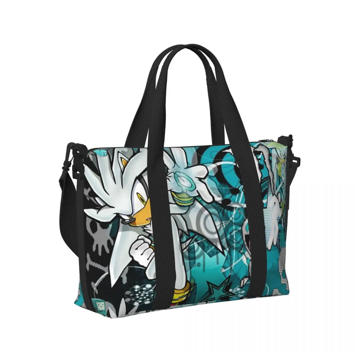 

Серебряная пляжная дорожная сумка S-Sonic-S T-The-S H-Hedgehog-S, большая вместительная сумка-тоут для тренажерного зала, йоги, женская дорожная сумка для покупок