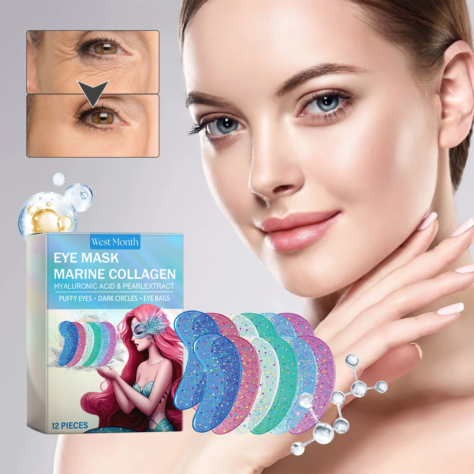 

1 Box 12 Pieces Collagen Eye Patch Lighten Fine Lines, Eye Mask Dark Circles, Firm and Moisturize