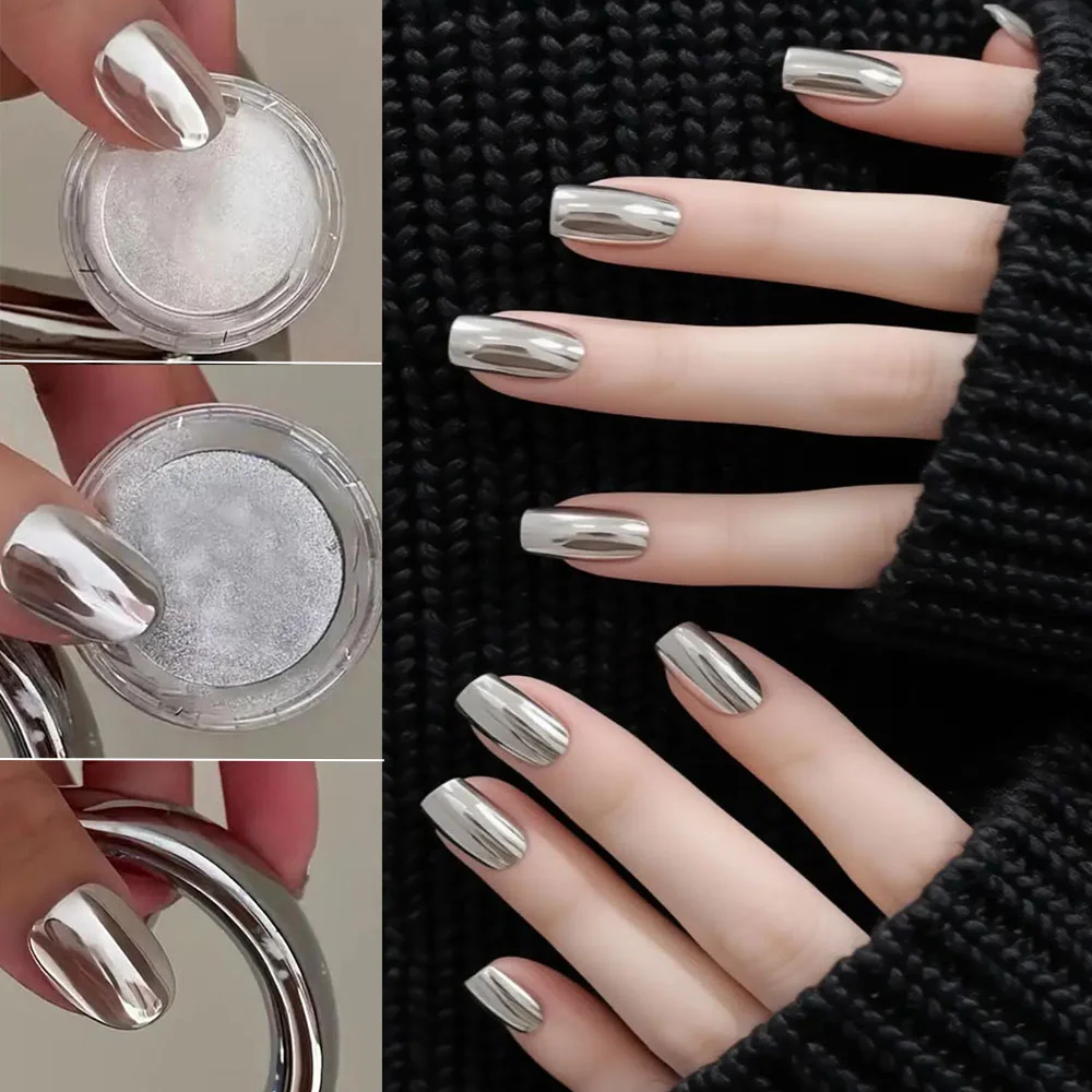 1/3jar Silver Mirror Chrome Nail Powder Metallic Rubbing Pigment Dust Ultra-Fine Moonlight Pearl Magic Mirror Effect Nail Powder